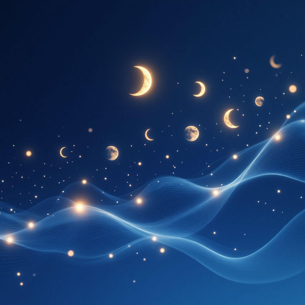 Übersichtliche Kalendergrafik mit Mondphasen über das Jahr 2026 verteilt